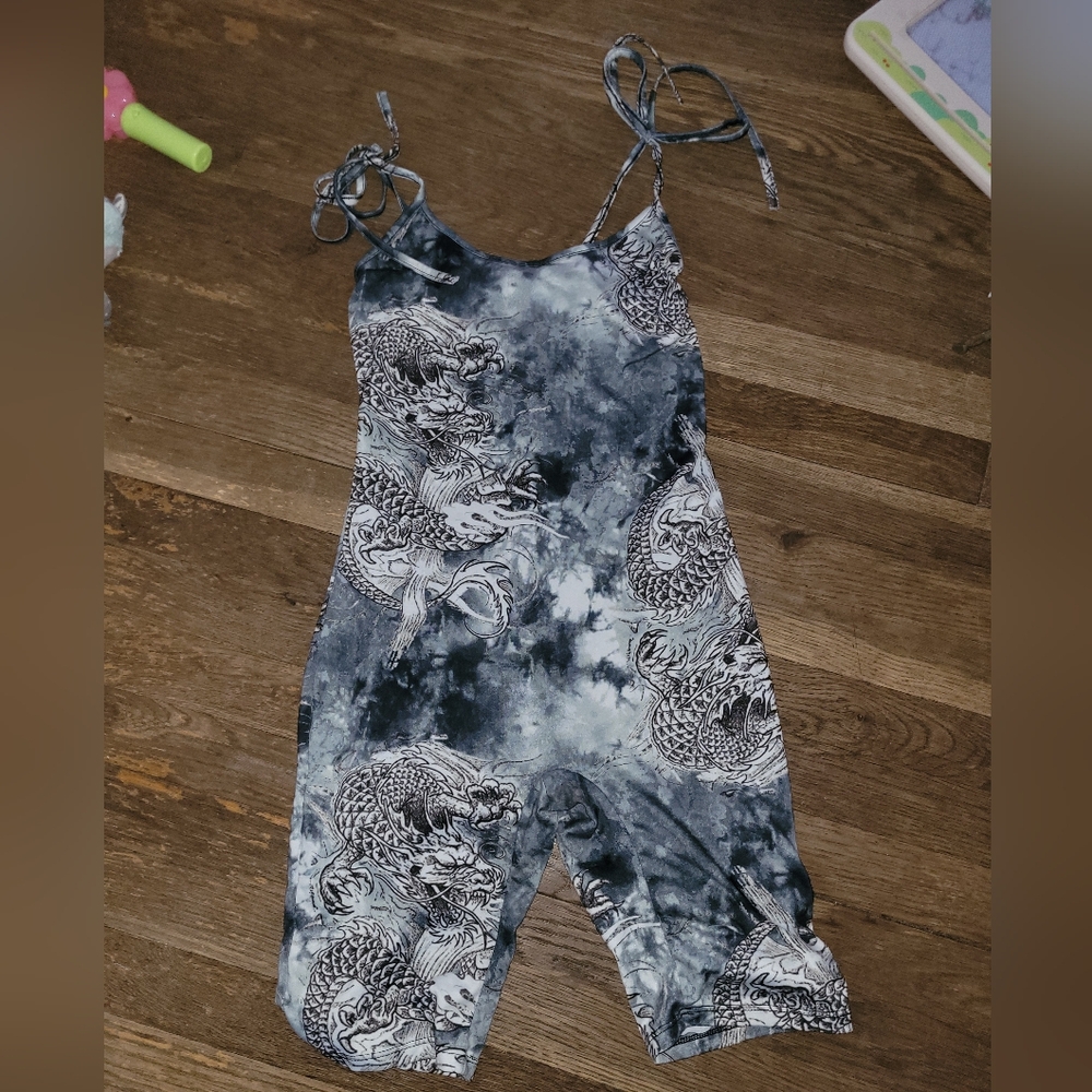 Fashion Nova Black and Gray Dragon Print Jumpsuit